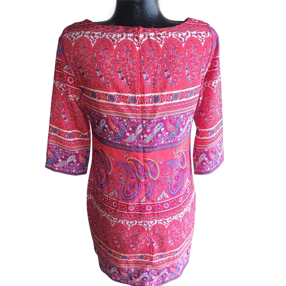 Old Navy Paisley Print Red Shift Dress with Cropped Sleeves M - Picture 5 of 6